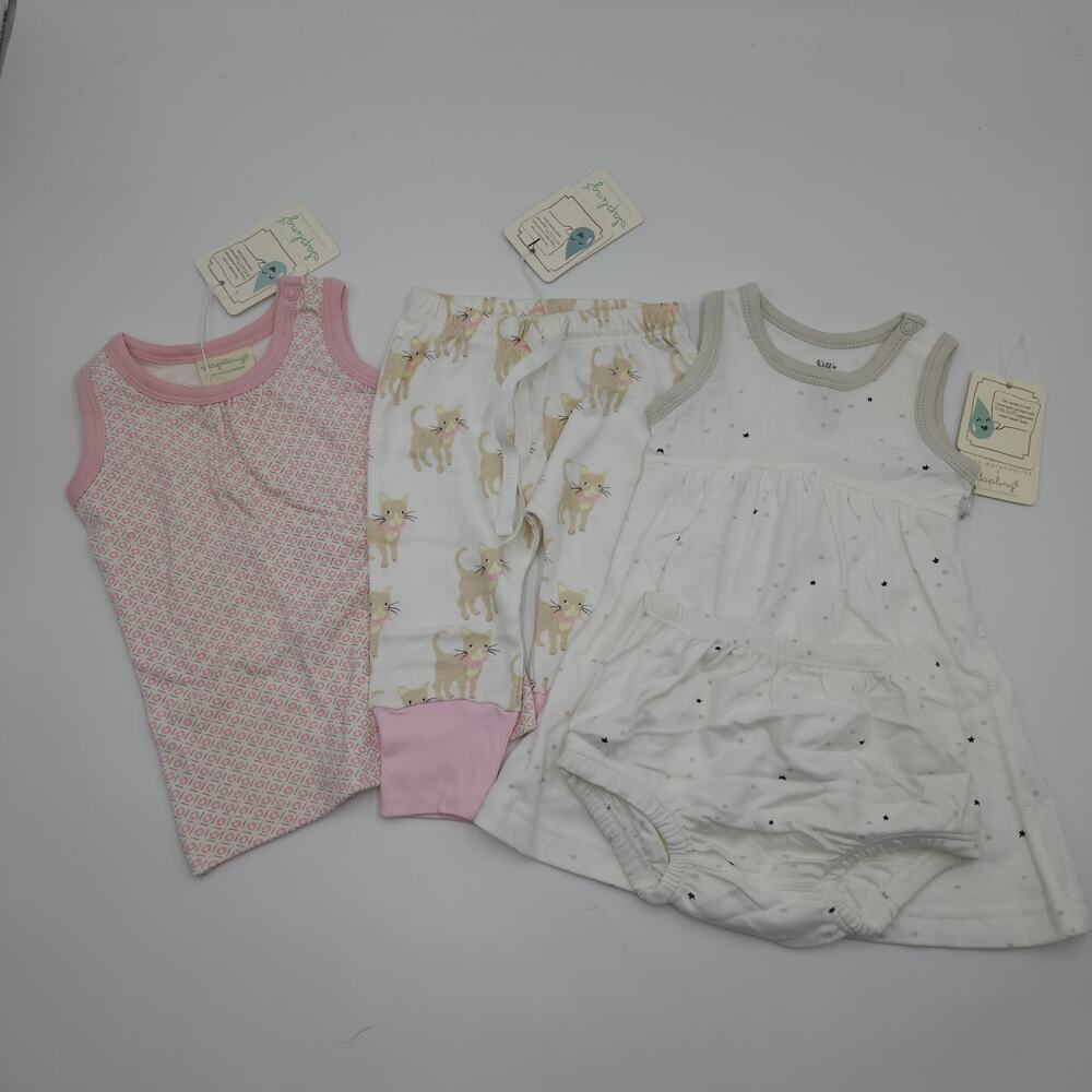 Sapling Bundle of Three Twinkle Bubble Suit Pink Tank Cat Pants Size 3-6 Months